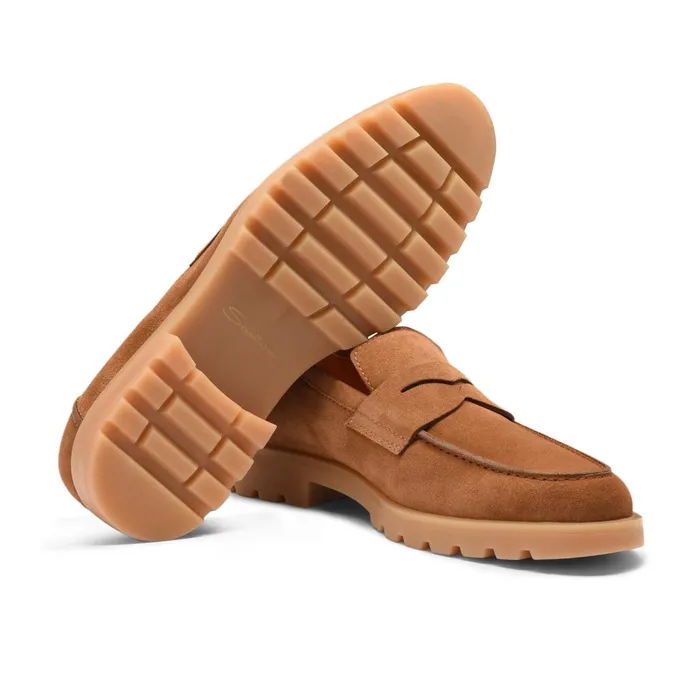Men Light Brown Suede Penny Loafer Santoni Loafers