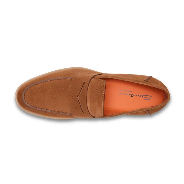 Men Light Brown Suede Penny Loafer Santoni Loafers