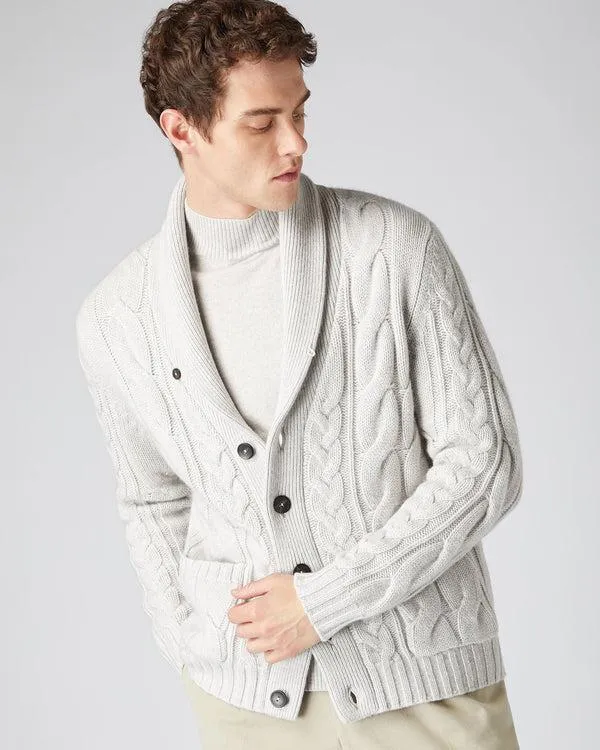 Men Men039s Chunky Cable Cashmere CardiganIn Pebble Grey Pebble Grey NPeal Cardigans Men Men039s Chunky Cable Cashmere CardiganIn Pebble Grey Pebble Grey NPeal Cardigans