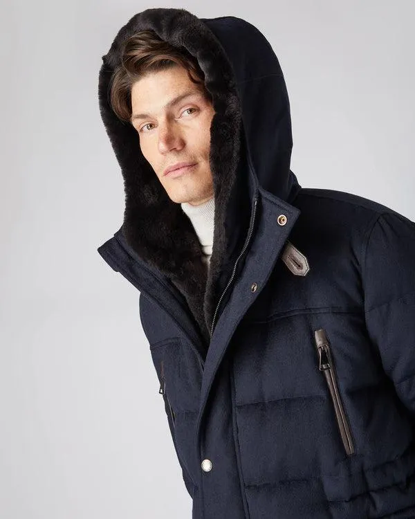 Men Men039s Fur Hooded Quilted CoatIn Navy Blue Navy Blue NPeal Coats and Jackets