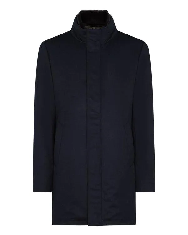 Men Men039s Fur Trim Woven ParkaIn Navy Blue Navy Blue NPeal Coats and Jackets