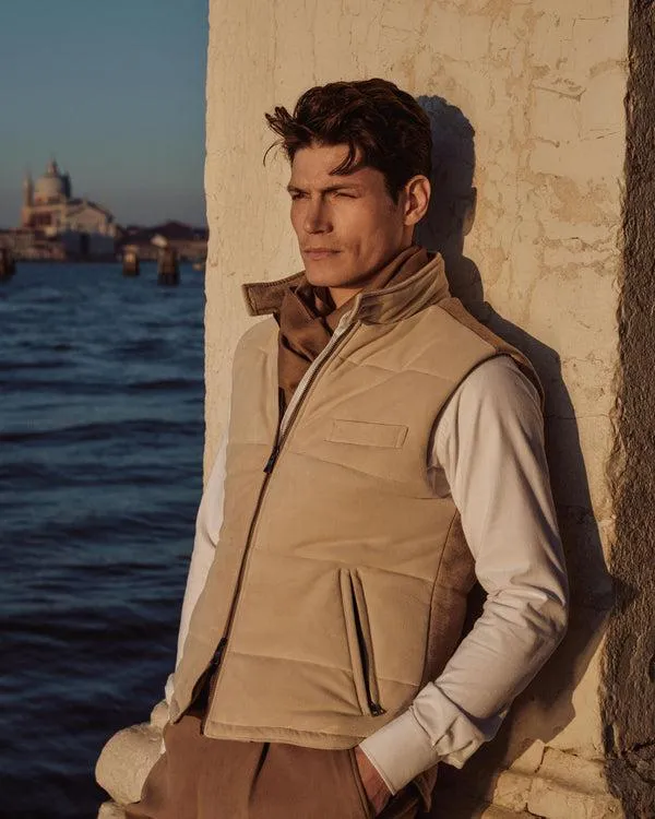 Men Men039s Goat Suede Padded GiletIn Beige Brown Beige Brown NPeal Gilets and Waistcoats