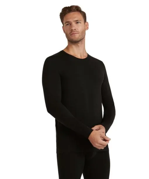 Men Men Long Sleeve Shirt Roundneck Daily ClimaWool Black FALKE Shirts