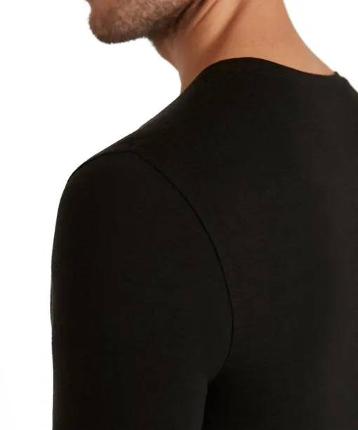 Men Men Long Sleeve Shirt Roundneck Daily ClimaWool Black FALKE Shirts