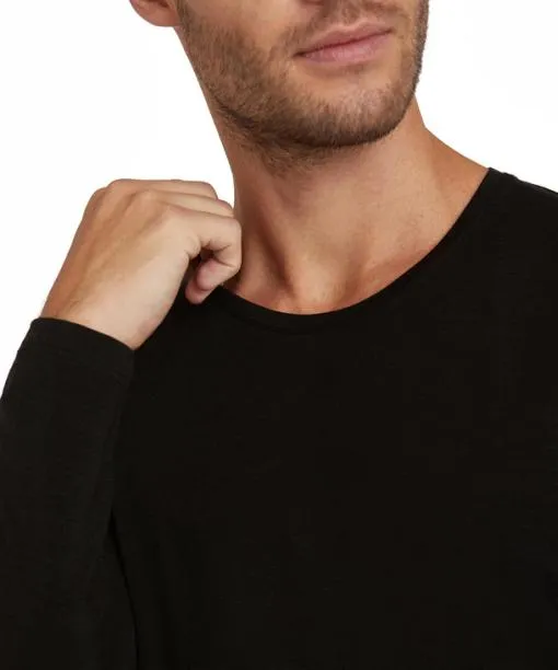 Men Men Long Sleeve Shirt Roundneck Daily ClimaWool Black FALKE Shirts