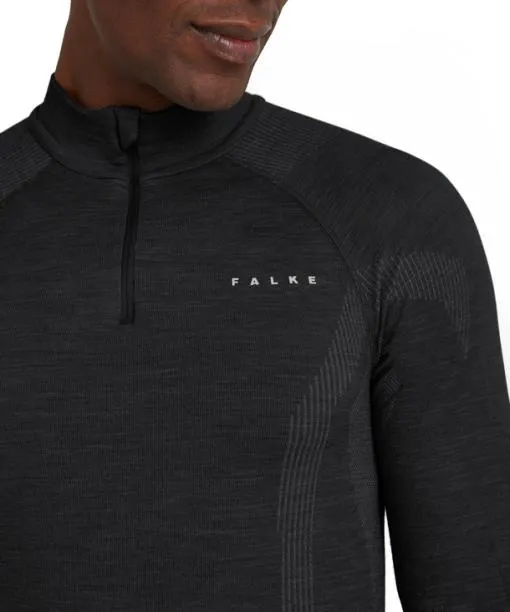 Men Men Long Sleeve Shirt WoolTech Black FALKE Long Sleeve Shirts