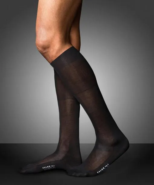 Men No 4 Pure Silk Men Kneehigh Socks Black FALKE Knee High Socks