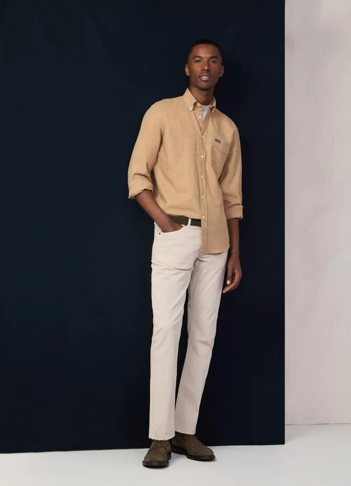 Men Pants Faonnable Classic Fit Gabardine Trousers Light Beige