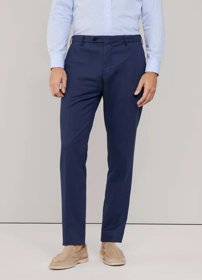 Men Pants Faonnable Regular Fit Cotton Linen Trousers Marine Blue