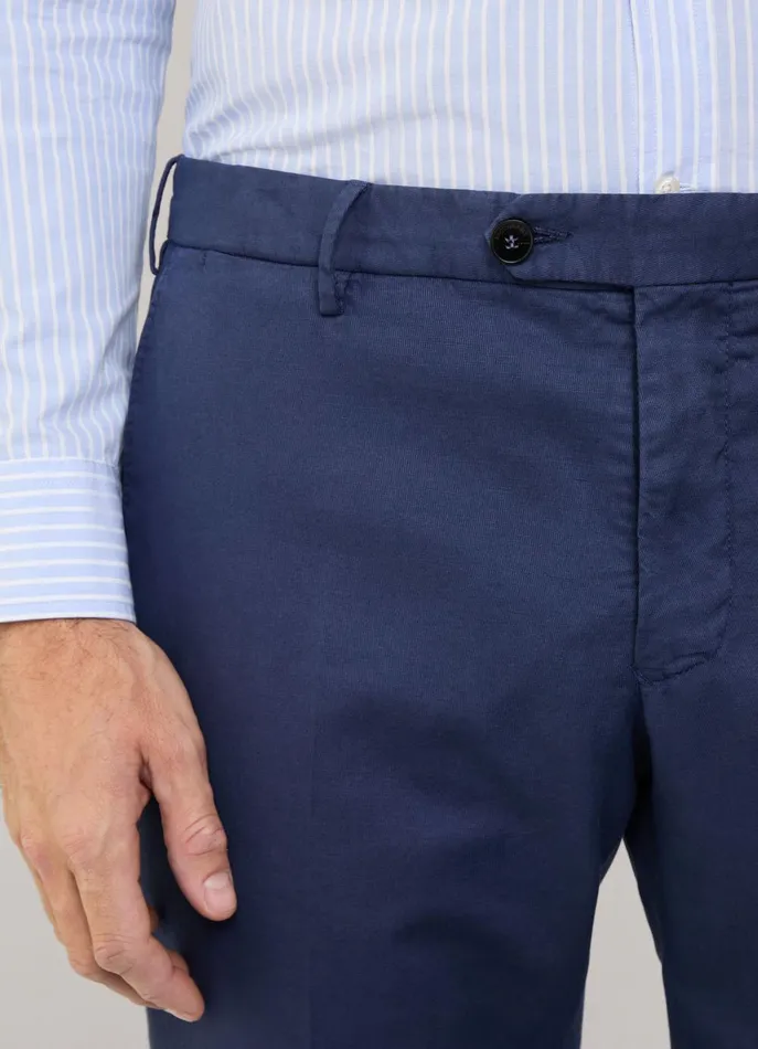 Men Pants Faonnable Regular Fit Cotton Linen Trousers Marine Blue