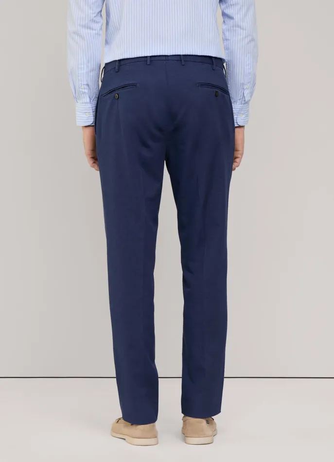 Men Pants Faonnable Regular Fit Cotton Linen Trousers Marine Blue