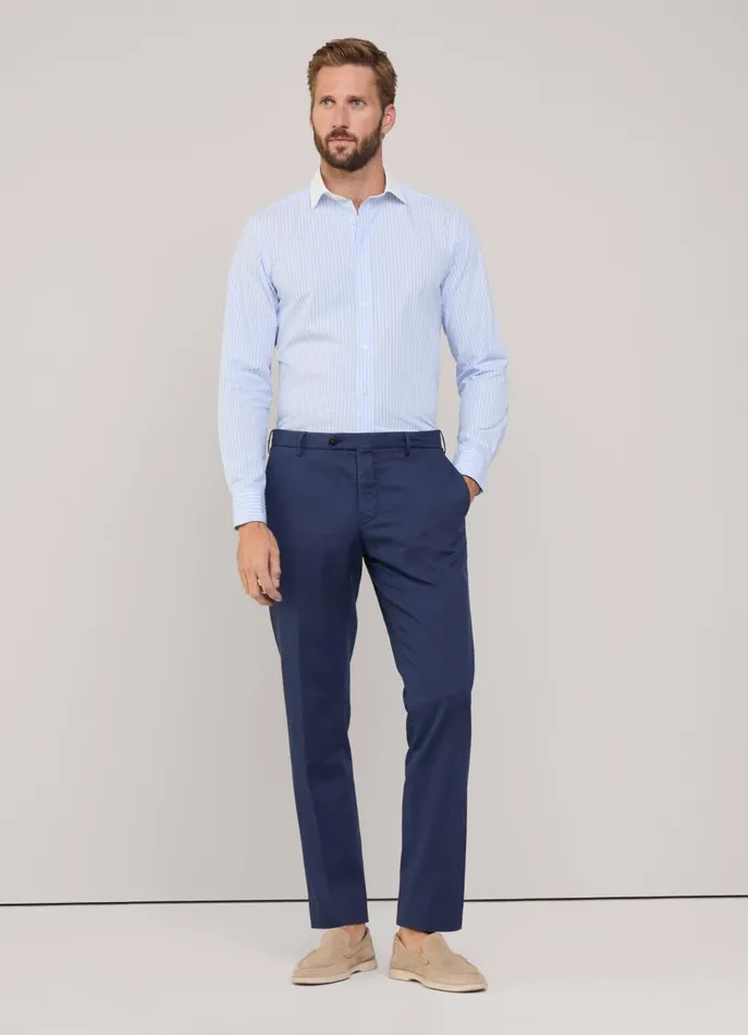 Men Pants Faonnable Regular Fit Cotton Linen Trousers Marine Blue
