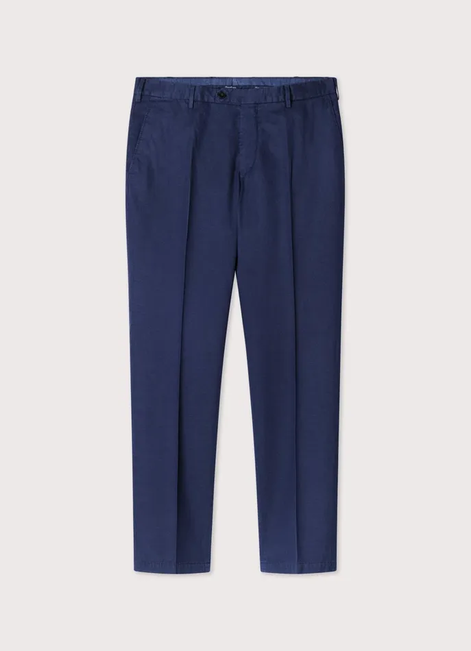 Men Pants Faonnable Regular Fit Cotton Linen Trousers Marine Blue
