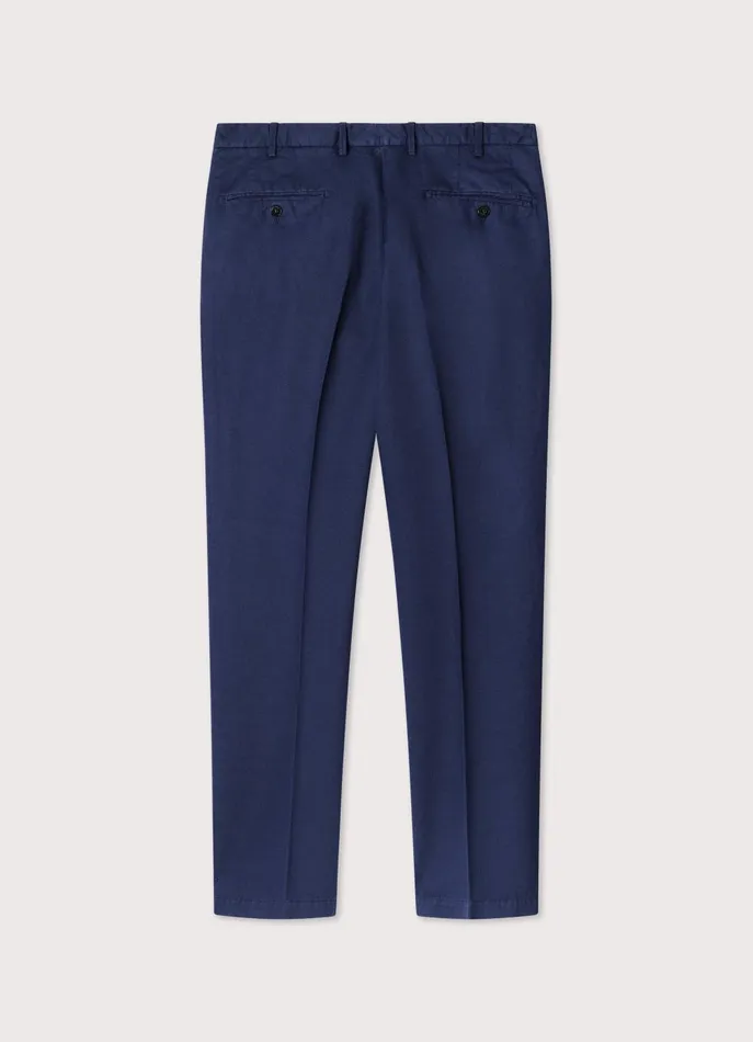 Men Pants Faonnable Regular Fit Cotton Linen Trousers Marine Blue
