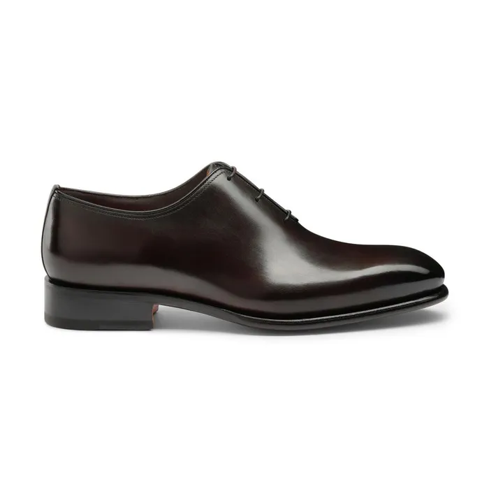 Men Polished Brown Leather Oxford Shoe Santoni LaceUps