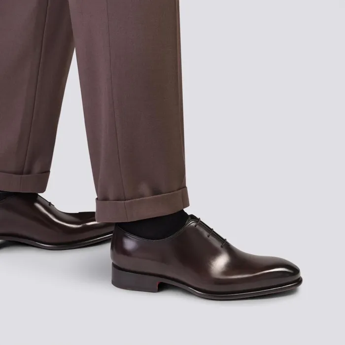 Men Polished Brown Leather Oxford Shoe Santoni LaceUps