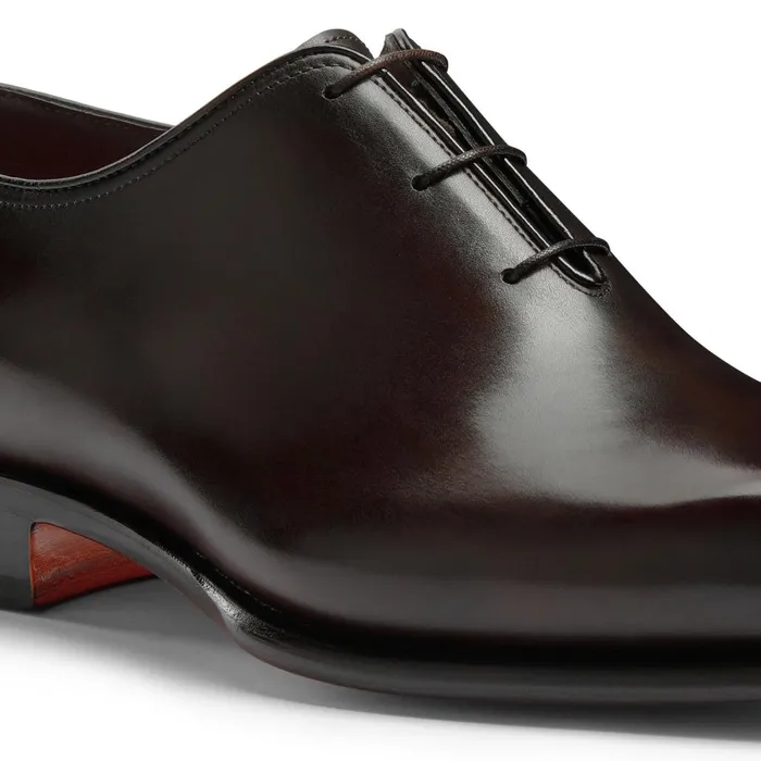 Men Polished Brown Leather Oxford Shoe Santoni LaceUps