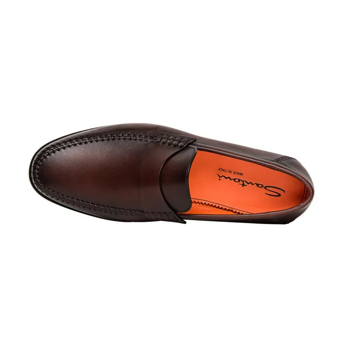Men Polished Brown Leather Penny Loafer Santoni Loafers