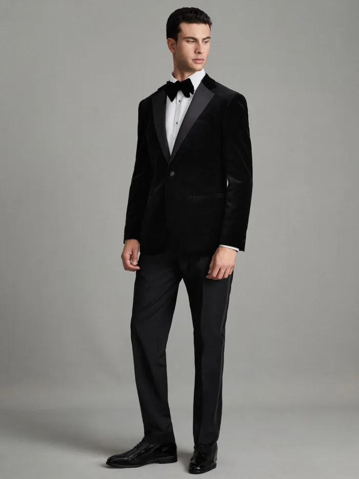 Men Reiss Blazers Ace Modern Fit Velvet Single Breasted Tuxedo Jacket Black