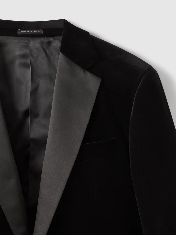 Men Reiss Blazers Ace Modern Fit Velvet Single Breasted Tuxedo Jacket Black