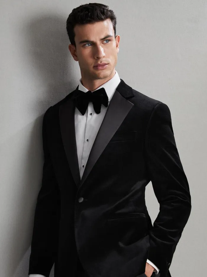 Men Reiss Blazers Ace Modern Fit Velvet Single Breasted Tuxedo Jacket Black