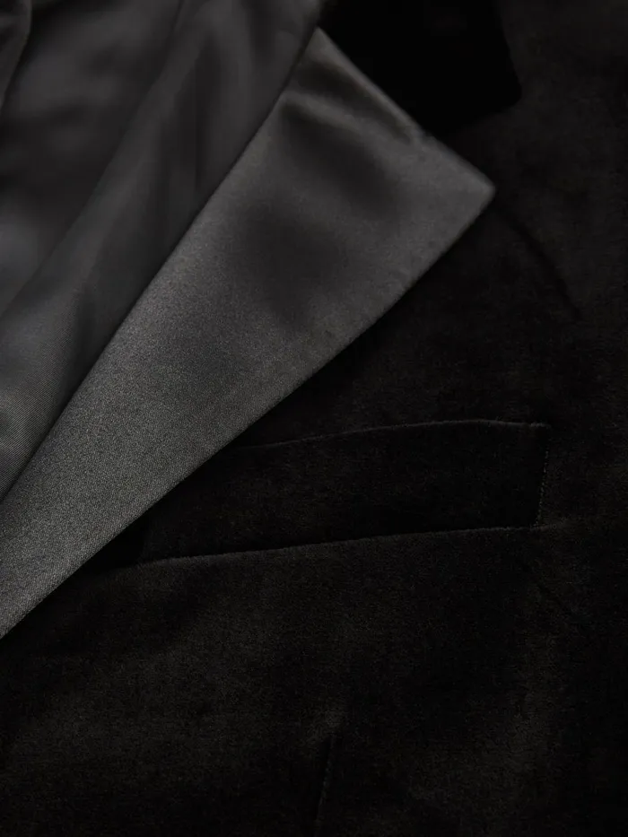 Men Reiss Blazers Ace Modern Fit Velvet Single Breasted Tuxedo Jacket Black