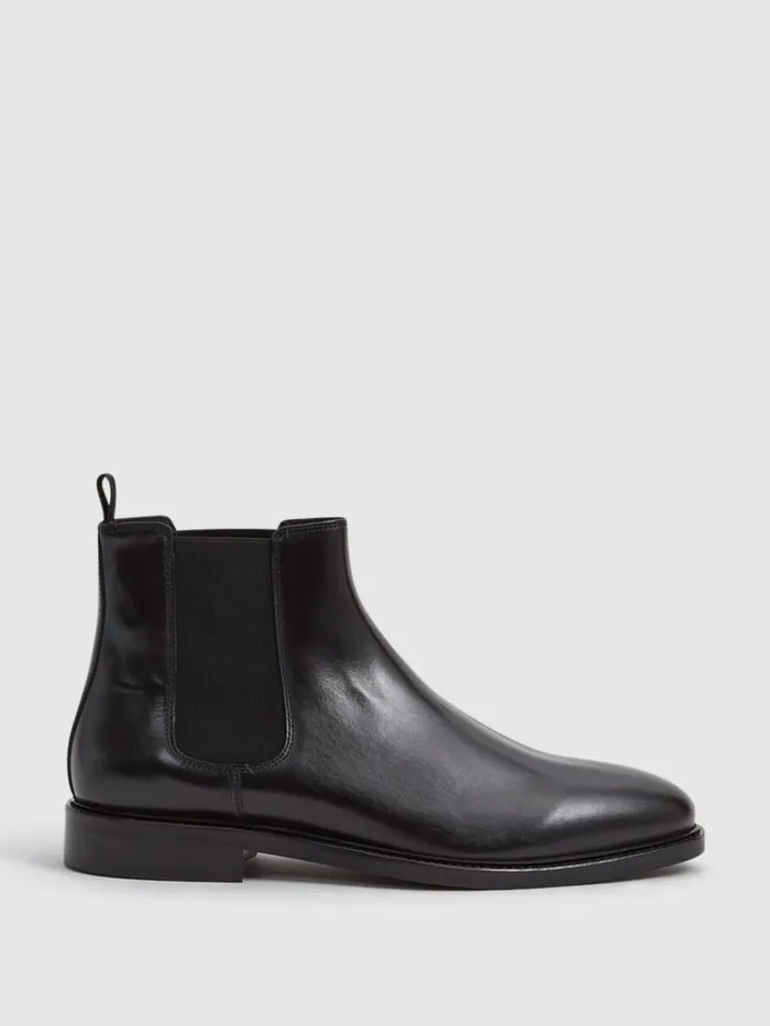 Men Reiss Boots Tenor Leather Chelsea Boots Black