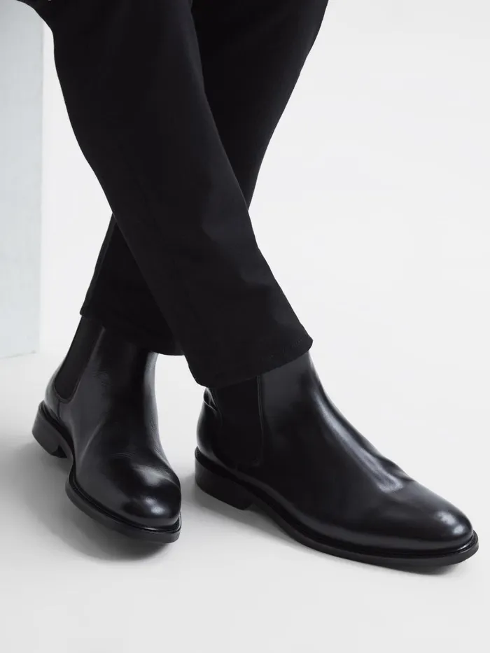 Men Reiss Boots Tenor Leather Chelsea Boots Black
