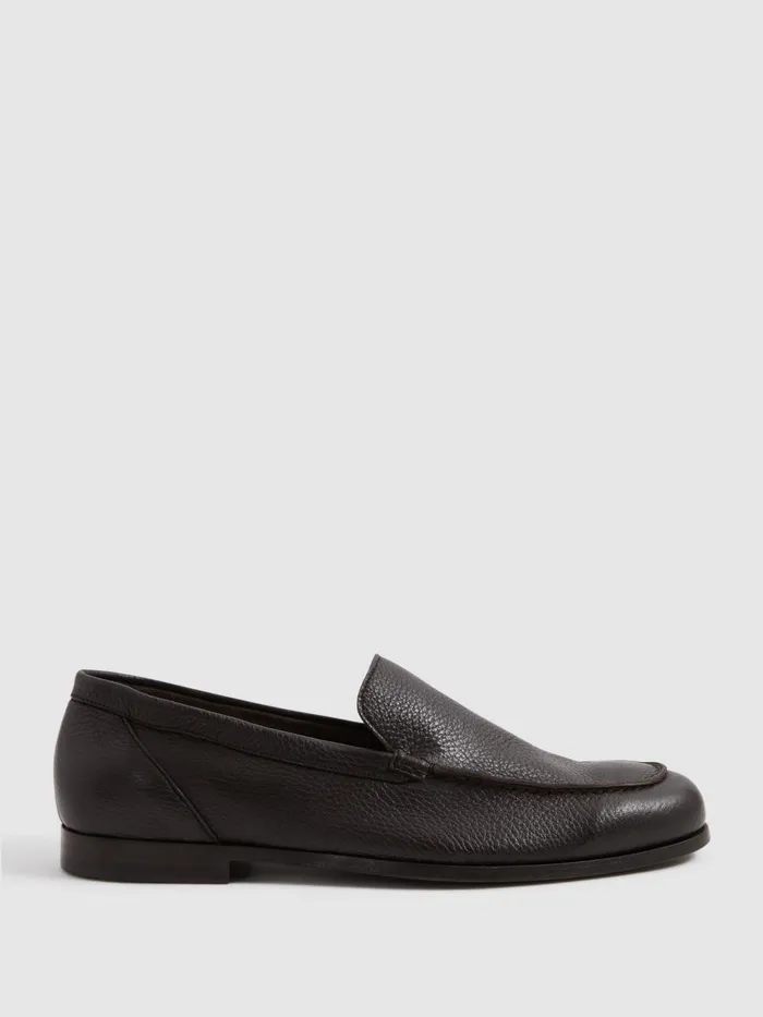 Men Reiss Brands London Deer Leather Loafers Dark Brown