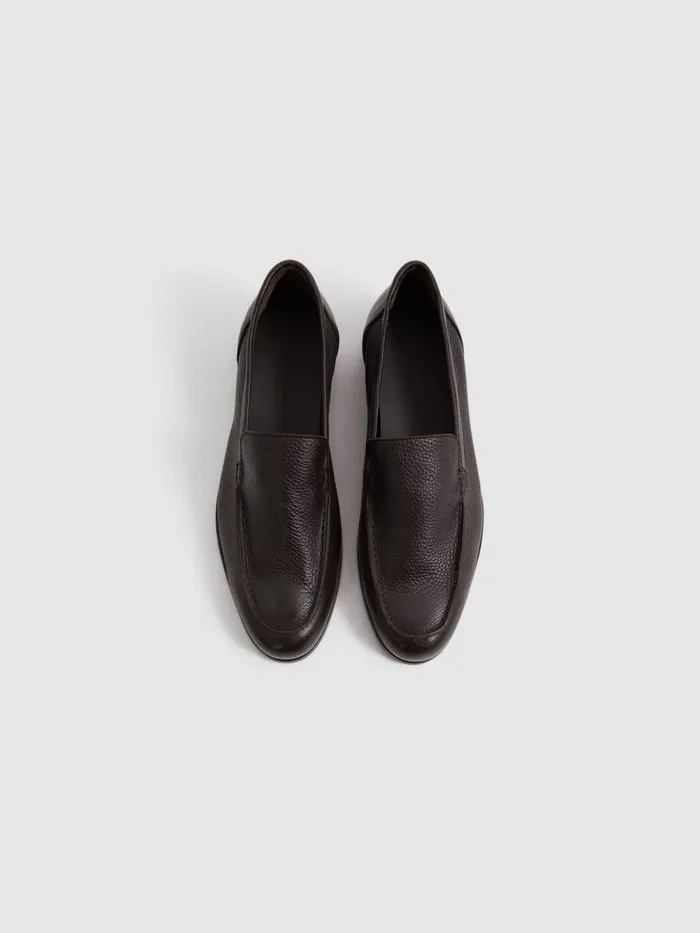 Men Reiss Brands London Deer Leather Loafers Dark Brown