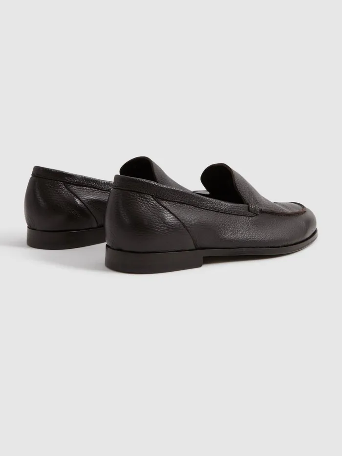 Men Reiss Brands London Deer Leather Loafers Dark Brown