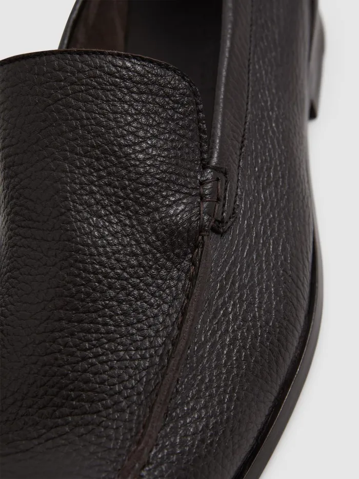 Men Reiss Brands London Deer Leather Loafers Dark Brown