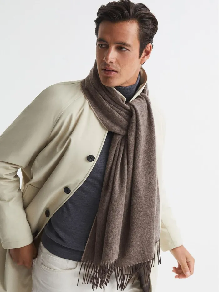 Men Reiss Hats Gloves and Scarves Picton Cashmere Blend Scarf Taupe