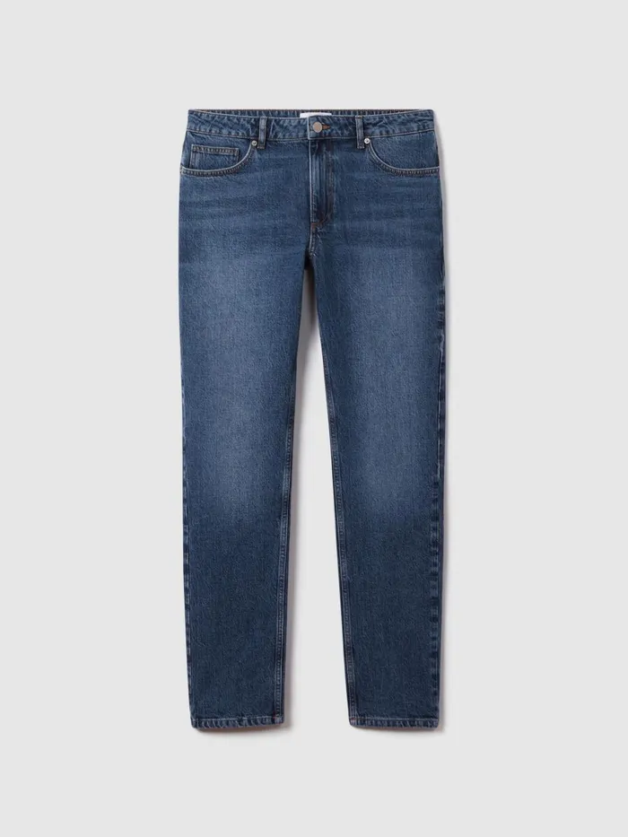 Men Reiss Jeans Calik Tapered Slim Fit Washed Jeans Mid Blue Wash