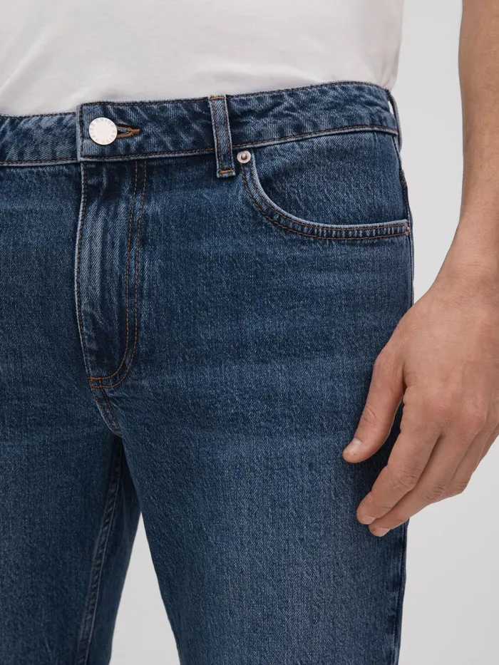 Men Reiss Jeans Calik Tapered Slim Fit Washed Jeans Mid Blue Wash