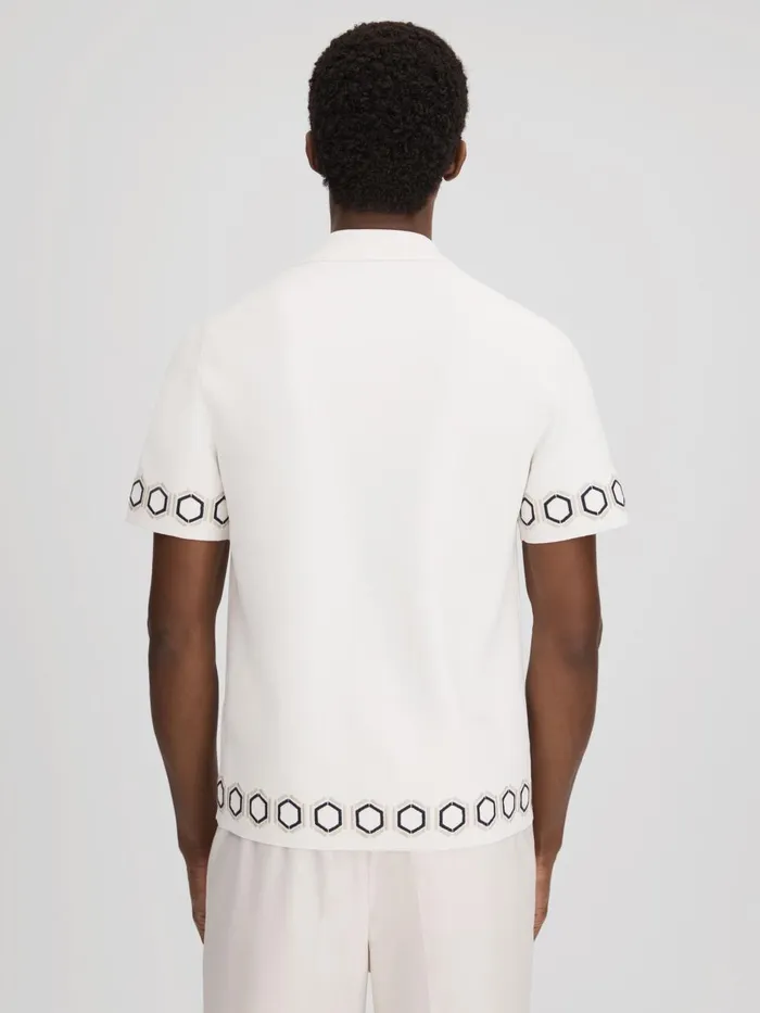 Men Reiss Knitwear Decoy Knitted Cuban Collar Shirt White