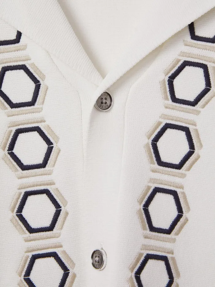 Men Reiss Knitwear Decoy Knitted Cuban Collar Shirt White