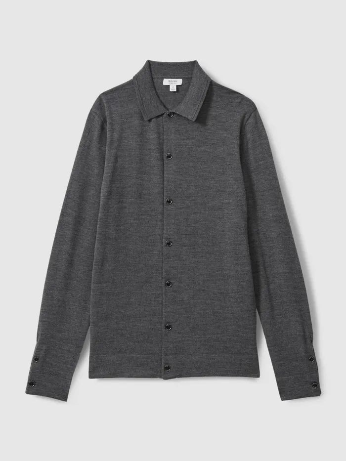 Men Reiss Knitwear Forbes Merino Wool ButtonThrough Cardigan Derby Grey Marl