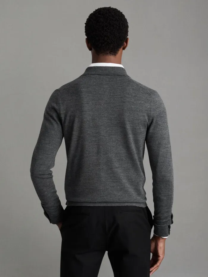 Men Reiss Knitwear Forbes Merino Wool ButtonThrough Cardigan Derby Grey Marl