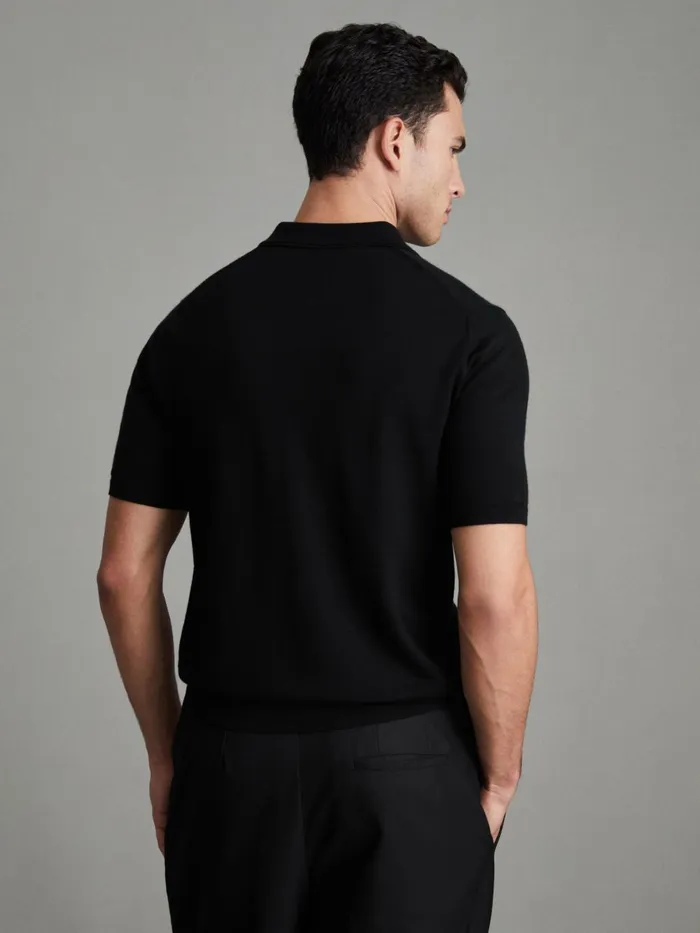 Men Reiss Knitwear Maxwell Merino Wool HalfZip Polo Shirt Blackgunmetal