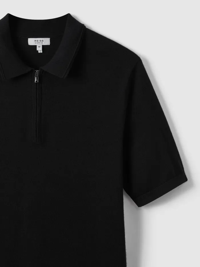 Men Reiss Knitwear Maxwell Merino Wool HalfZip Polo Shirt Blackgunmetal