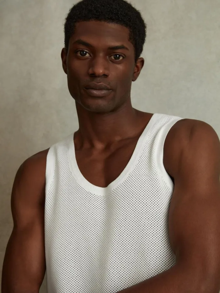 Men Reiss Knitwear Velo OpenStitch Cotton Vest Optic White