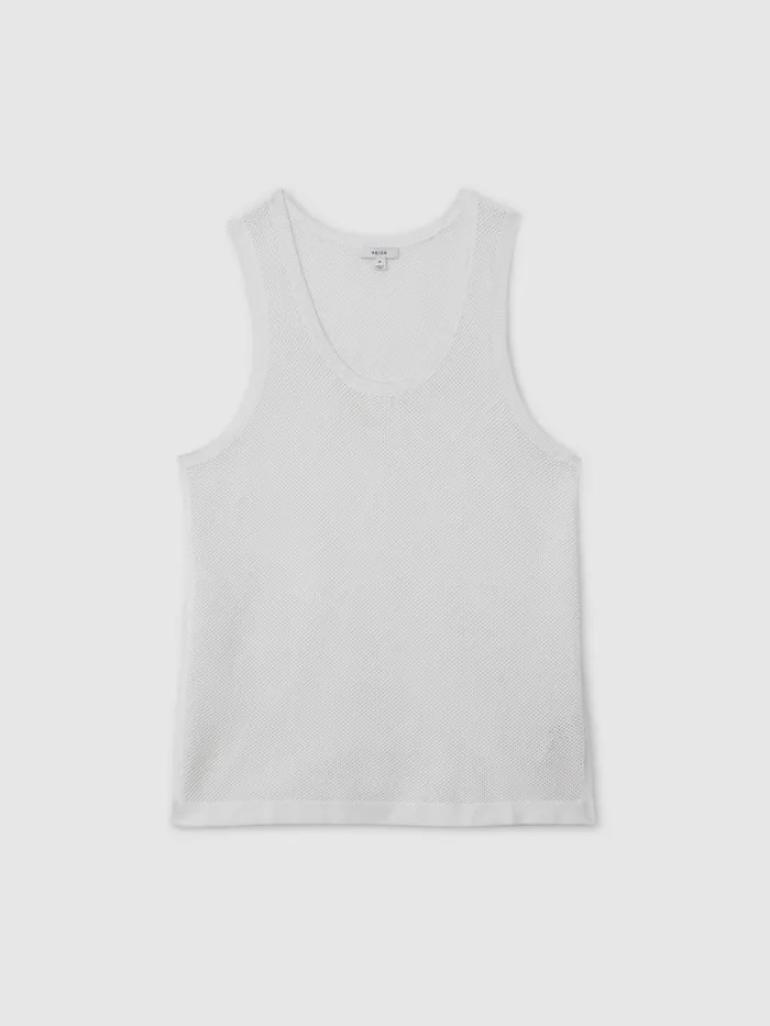 Men Reiss Knitwear Velo OpenStitch Cotton Vest Optic White