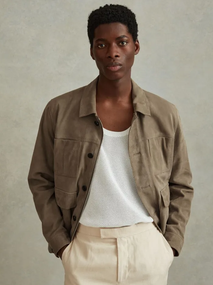 Men Reiss Leather and Suede Jackets Thomas Suede Chest Pocket Jacket Pistachio Men Reiss Leather and Suede Jackets Thomas Suede Chest Pocket Jacket Pistachio
