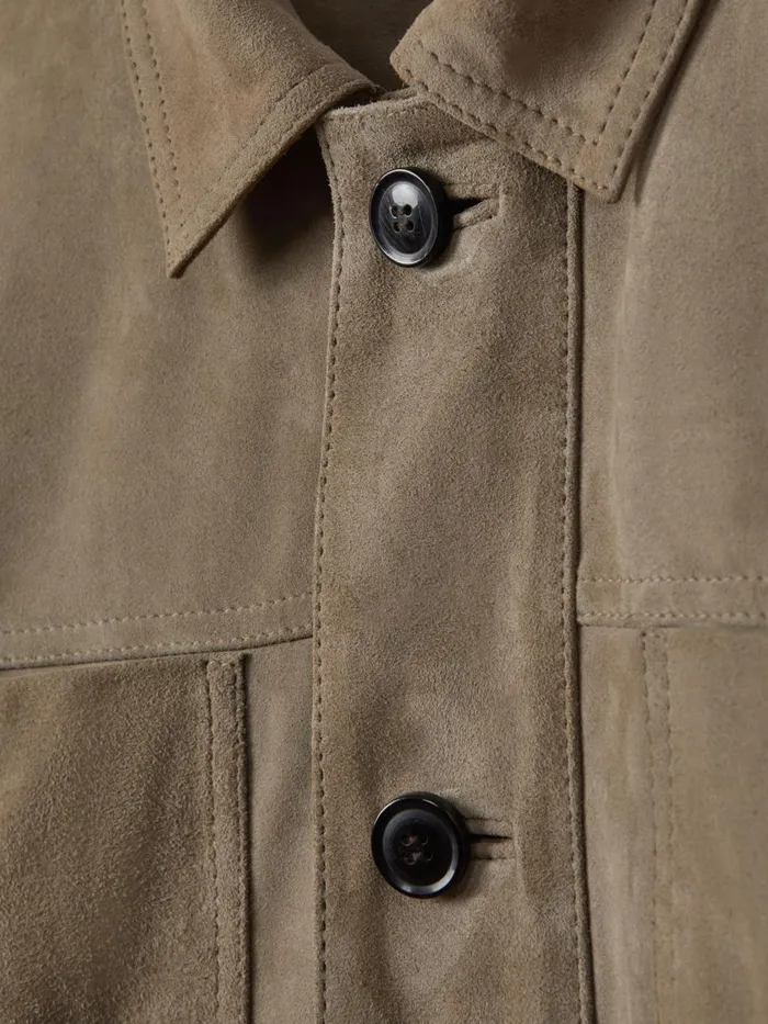 Men Reiss Leather and Suede Jackets Thomas Suede Chest Pocket Jacket Pistachio