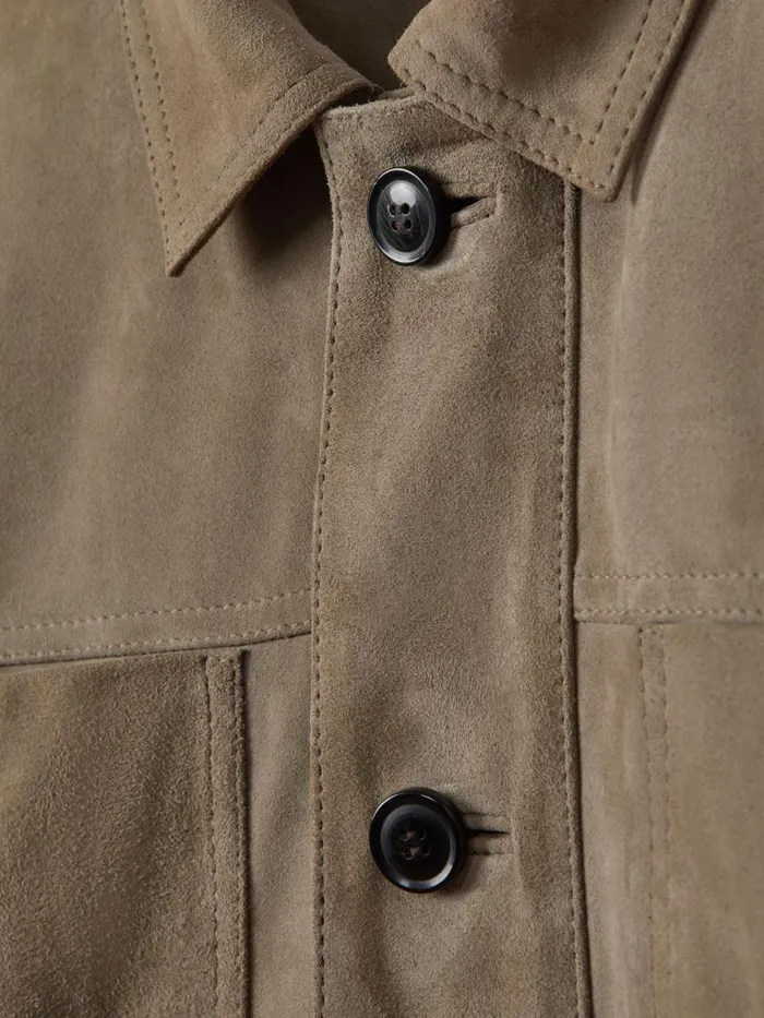 Men Reiss Leather and Suede Jackets Thomas Suede Chest Pocket Jacket Pistachio