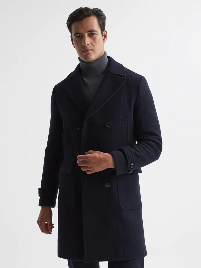 Men Reiss Outerwear and Coats Fall Double Breasted Wool Blend Military Overcoat Navy Men Reiss Outerwear and Coats Fall Double Breasted Wool Blend Military Overcoat Navy