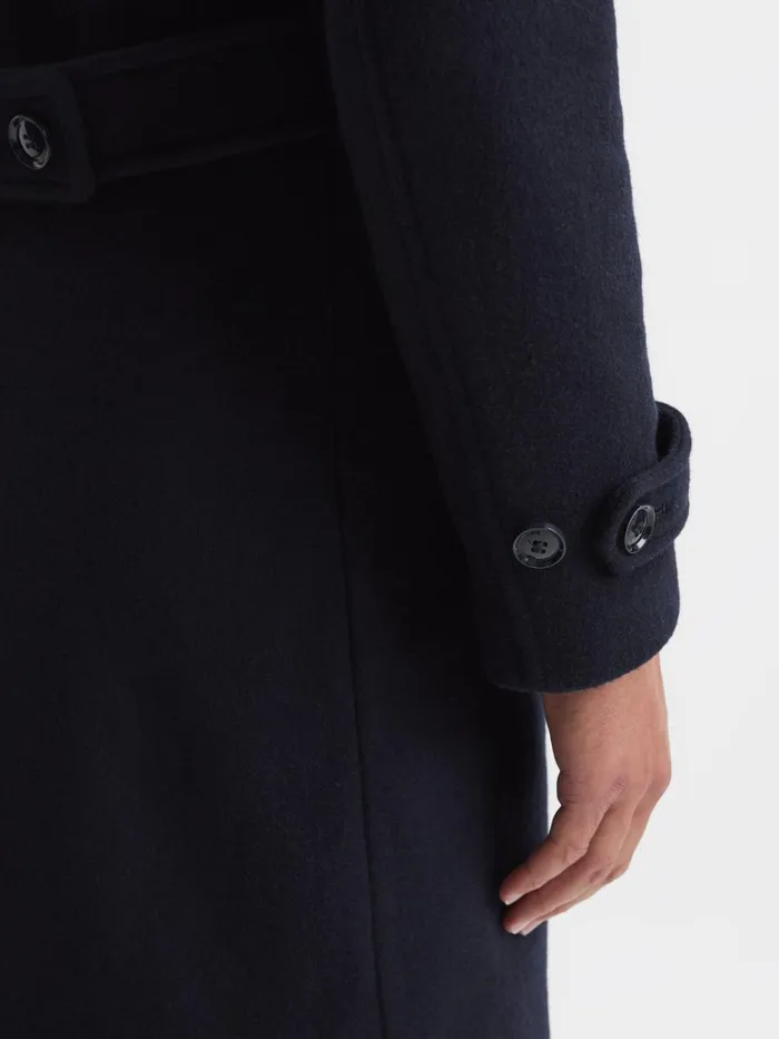 Men Reiss Outerwear and Coats Fall Double Breasted Wool Blend Military Overcoat Navy