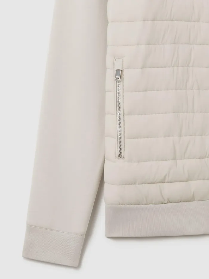 Men Reiss Outerwear and Coats Flintoff Hybrid Quilt And Knit ZipThrough Jacket Stone