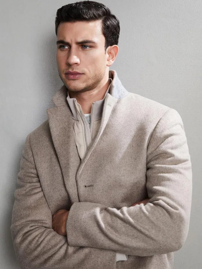 Men Reiss Outerwear and Coats Flintoff Hybrid Quilt And Knit ZipThrough Jacket Stone